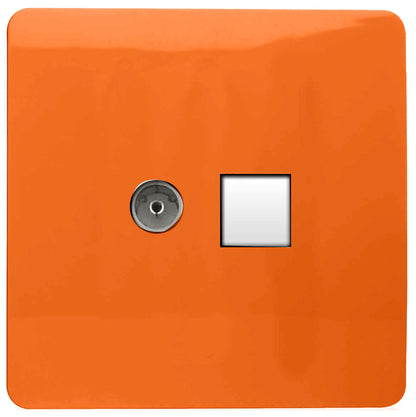 Trendi Artistic Modern Glossy Tactile TV Co-axial Socket + Telephone Socket Orange