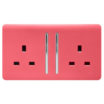 Trendi 2 Gang Artistic Modern Glossy 13 Amp Switched  Plug Socket Strawberry (3 Pack)