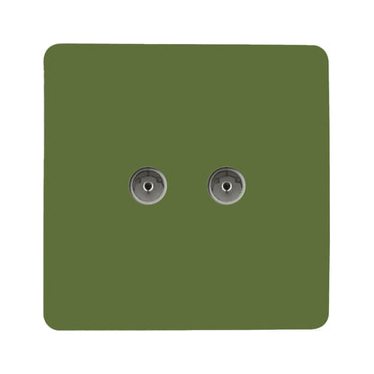 Trendi Artistic Modern Glossy Tactile 2 Gang TV Socket Moss Green