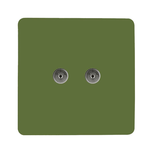 Trendi Artistic Modern Glossy Tactile 2 Gang TV Socket Moss Green