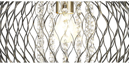 Diyas Chelsie 38cm Large  1 Light E27 Antique Brass/Clear Beaded Glass Ceiling Pendant Light Fitting