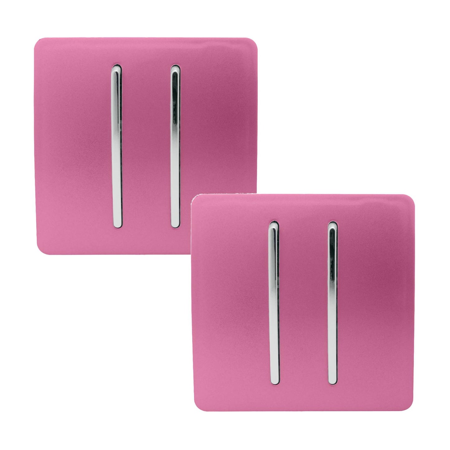 Trendi 2 Gang 2 Way 240V Screwless Artistic Modern Glossy 10 Amp Chrome Rocker Electrical Wall Light Switch in Candy Pink (2 pack)