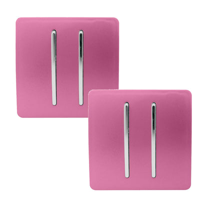 Trendi 2 Gang 2 Way 240V Screwless Artistic Modern Glossy 10 Amp Chrome Rocker Electrical Wall Light Switch in Candy Pink (2 pack)