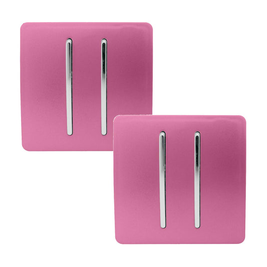 Trendi 2 Gang 2 Way 240V Screwless Artistic Modern Glossy 10 Amp Chrome Rocker Electrical Wall Light Switch in Candy Pink (2 pack)