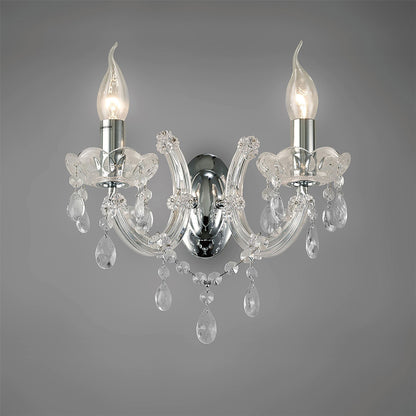 Deco Gabrielle Wall Light 2 Light E14 with Glass Sconce & Glass Droplets/Polished Chrome