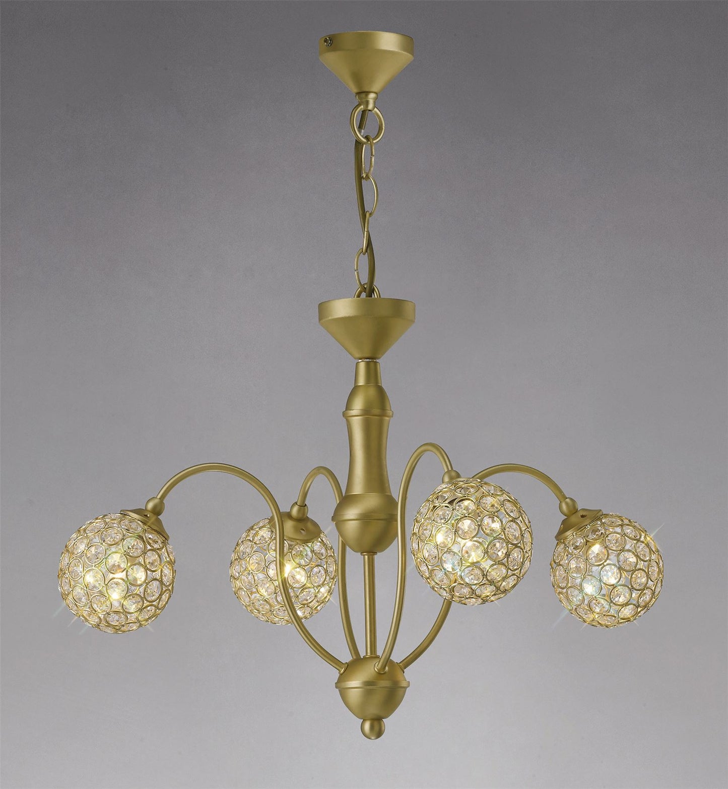 Diyas Apollo  4 Light G9 Satin Brass/Crystal Ceiling Pendant Light Fitting