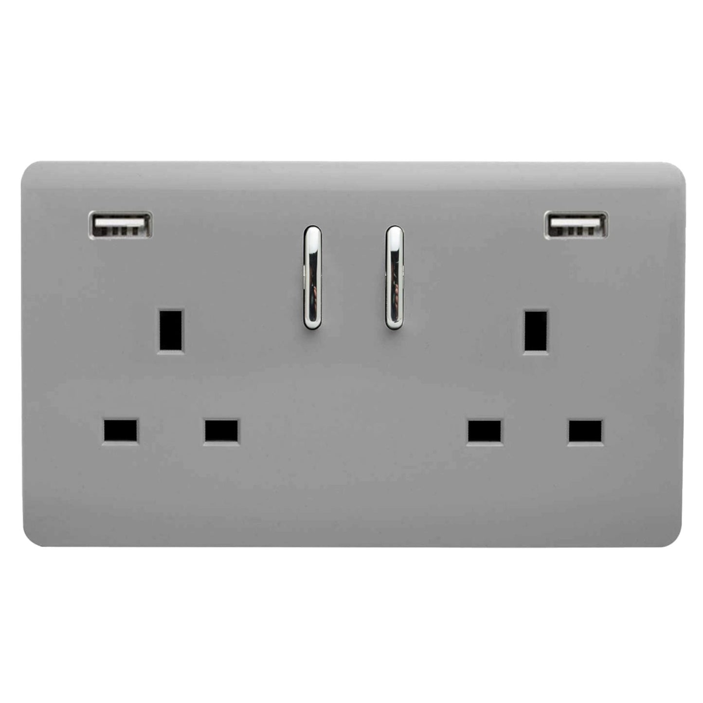 Trendi 2 Gang Artistic Modern Glossy 13 Amp 2 x 3.1mA USB Switched Plug Socket Light Grey