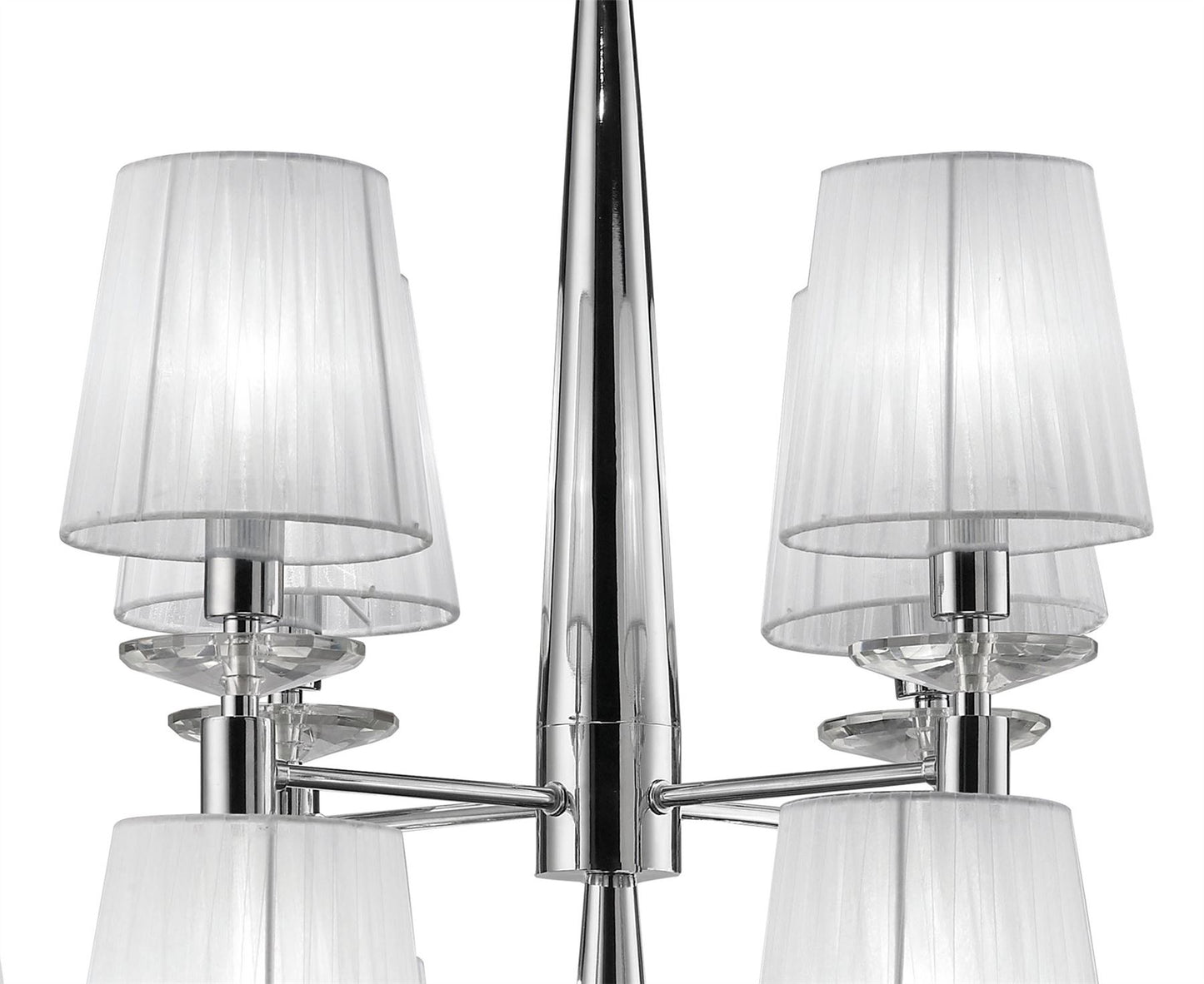 Mantra M3850 Tiffany Pendant 2 Tier 12+12 Light E14+G9, Polished Chrome with White Shades & Clear Crystal