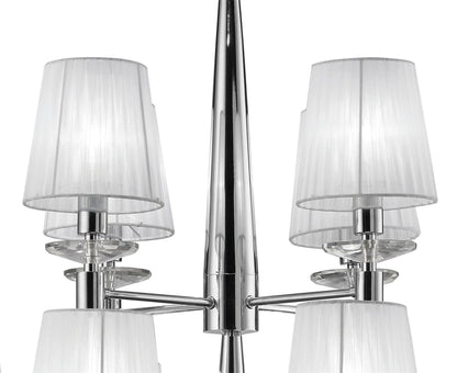 Mantra M3850 Tiffany Pendant 2 Tier 12+12 Light E14+G9, Polished Chrome with White Shades & Clear Crystal