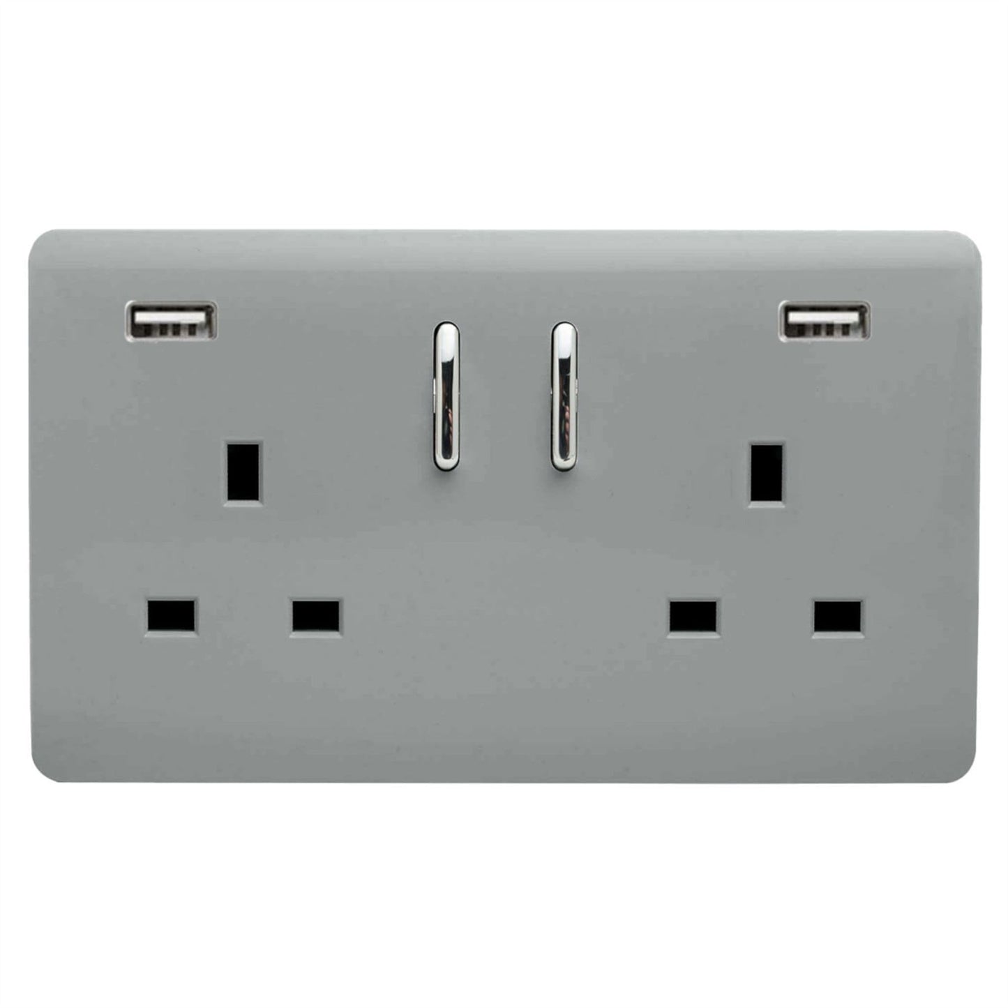 Trendi 2 Gang Artistic Modern Glossy 13 Amp 2 x 3.1mA USB Switched Plug Socket Silver