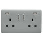 Trendi 2 Gang Artistic Modern Glossy 13 Amp 2 x 3.1mA USB Switched Plug Socket Silver