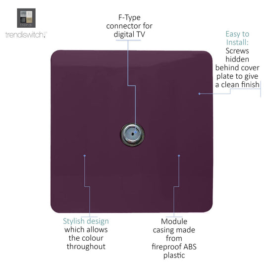 Trendi 1 Gang Artistic Modern Glossy Screwless Television Satellite Socket Plum