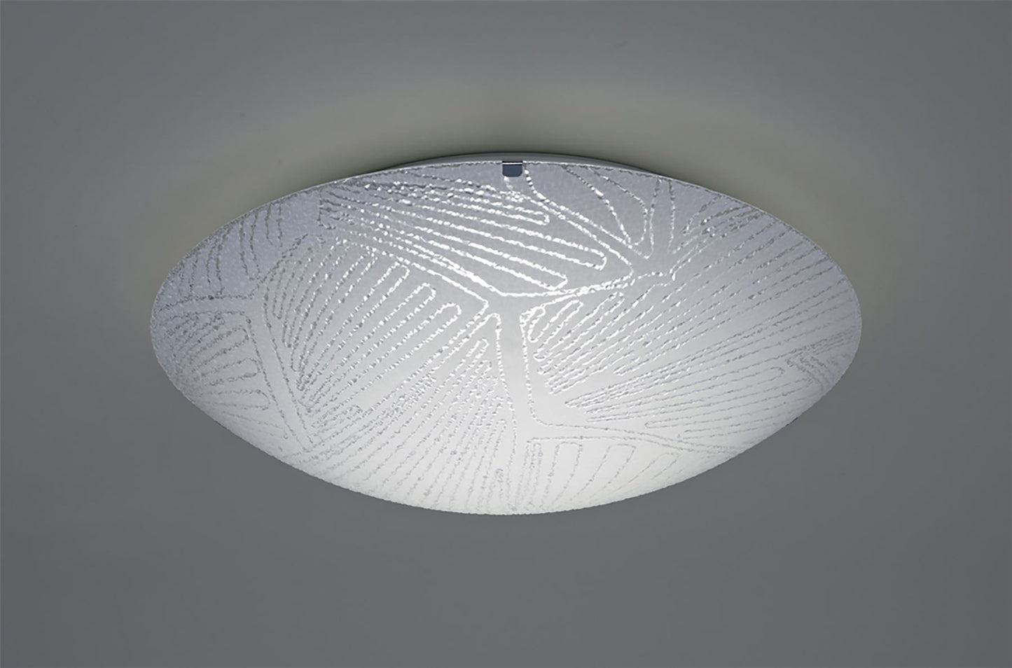 Deco Tassa 18W LED Medium Flush Ceiling Light, 400mm Round, 4000K 1500lm CRI80, Random Line Pattern Glass with Polished Chrome Detail