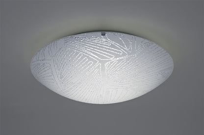 Deco Tassa 18W LED Medium Flush Ceiling Light, 400mm Round, 4000K 1500lm CRI80, Random Line Pattern Glass with Polished Chrome Detail