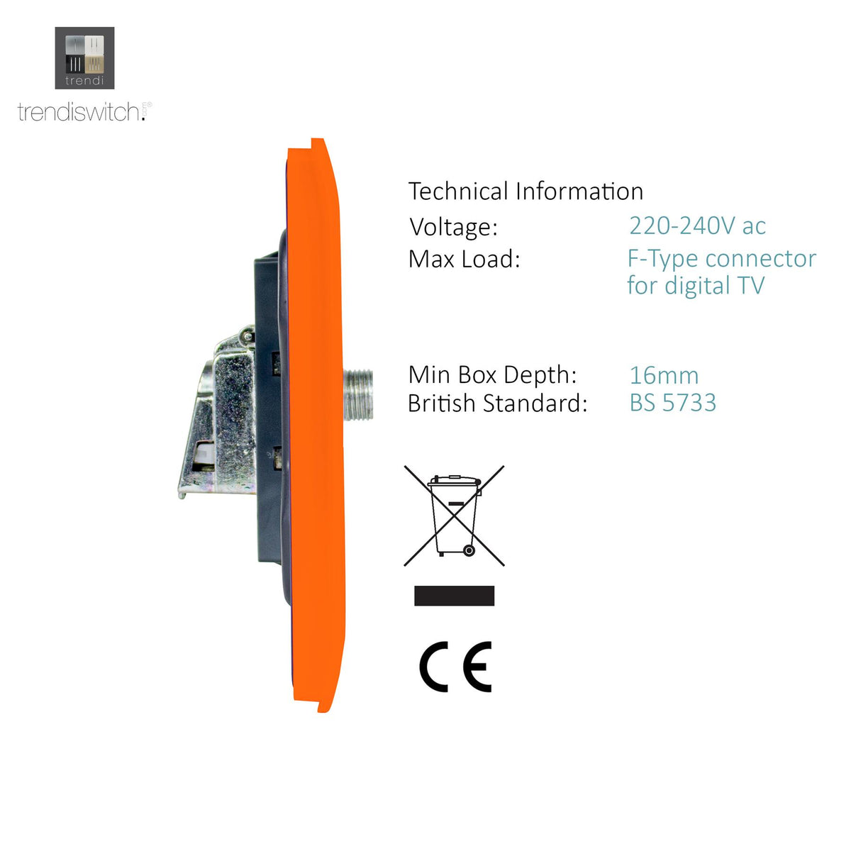 Trendi Switch Copper TV Coaxial & F-Type Satellite Socket - Screwless