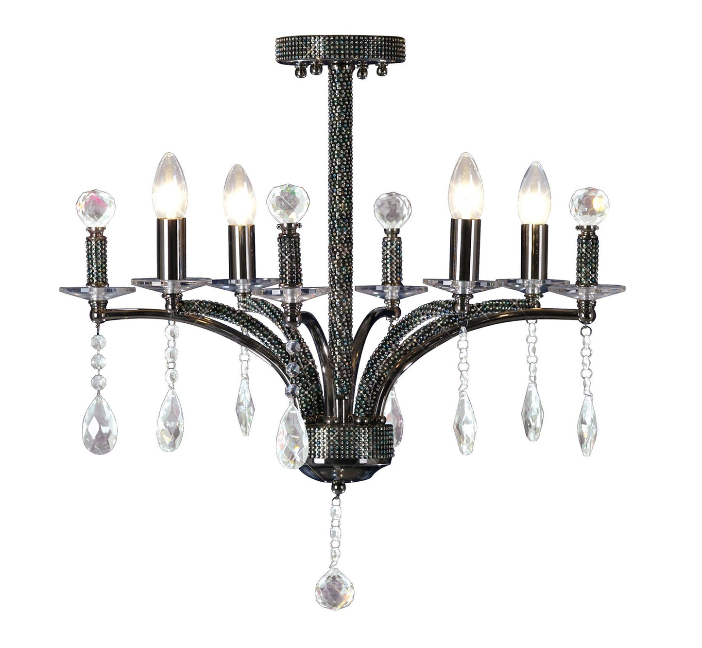 Diyas Fiore 53cm  4 Light E14 Black Chrome/Crystal Ceiling Pendant Light Fitting