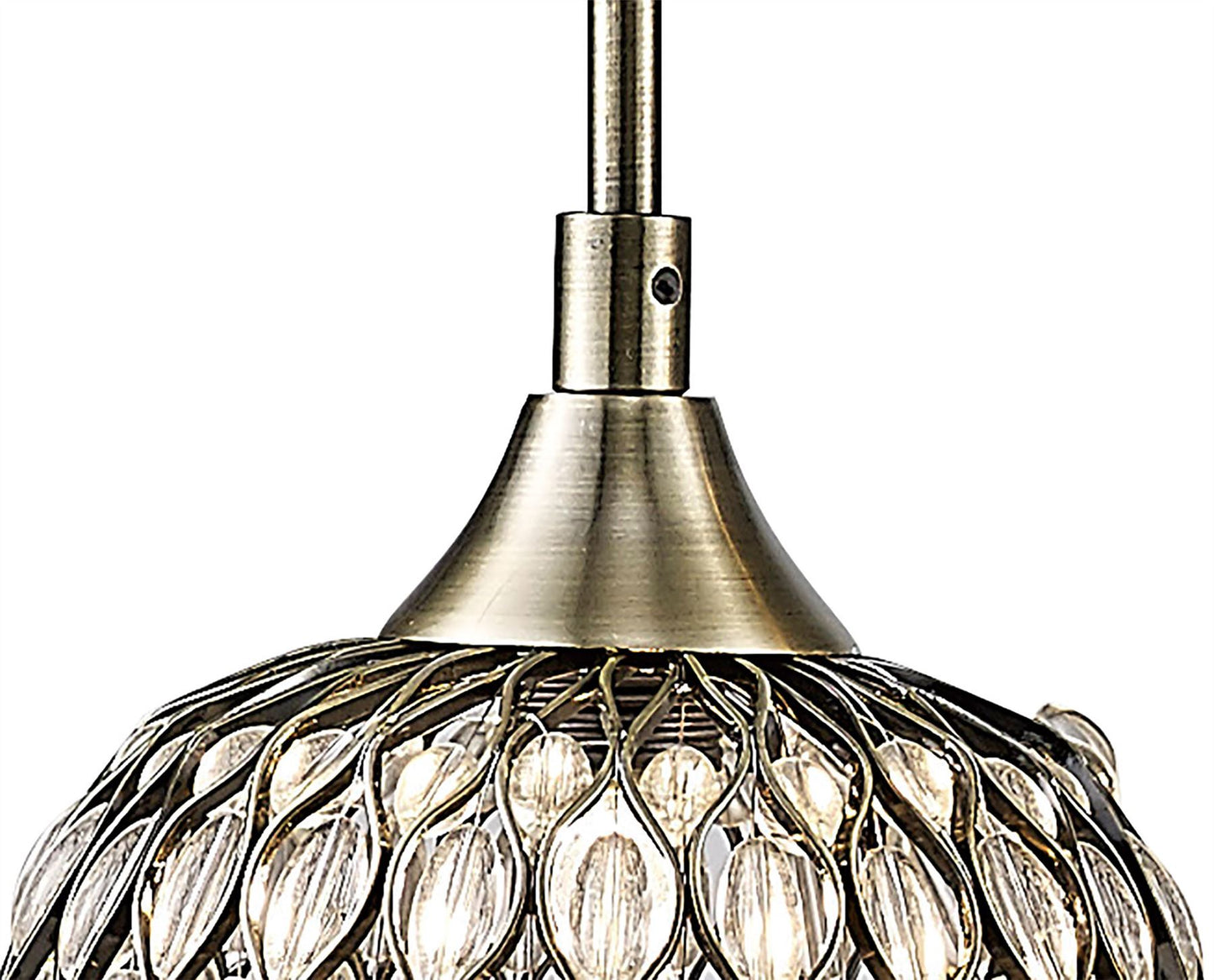 Diyas Chelsie Linear  3 Light G9 Line Antique Brass/Clear Beaded Glass Ceiling Pendant Light Fitting