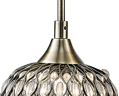Diyas Chelsie Linear  3 Light G9 Line Antique Brass/Clear Beaded Glass Ceiling Pendant Light Fitting