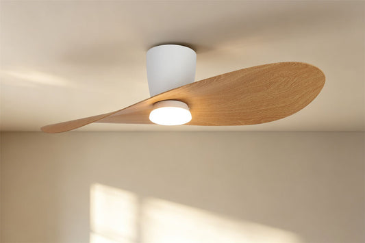 Surfer 112 x 30cm 18W LED Dimmable Ceiling Light With Built-In 40W DC Fan, 3000-5000K Remote Control, 3600lm, White/Wood, 5yrs Warranty