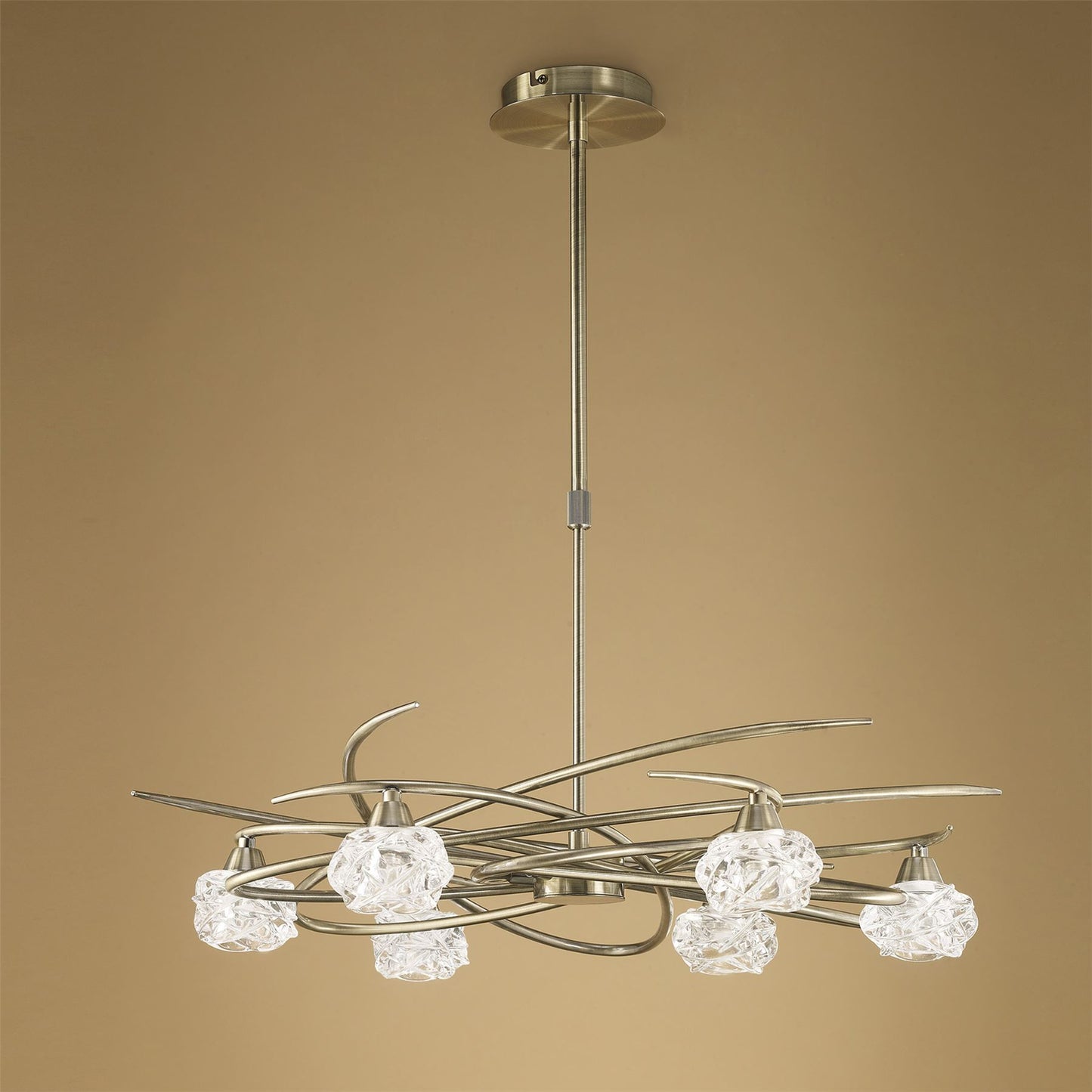 Mantra M4072 Maremagnum Telescopic Semi Flush Convertible 6 Light G9, Antique Brass