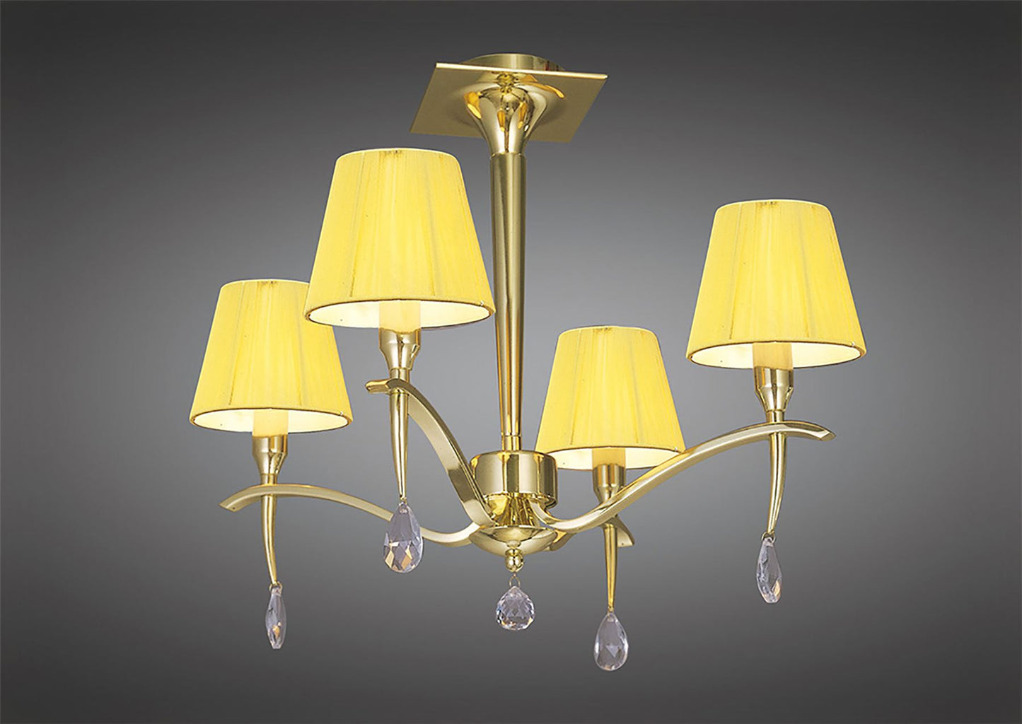 Mantra Siena 55cm Semi Flush Round 4 Light E14, Polished Brass with Amber Cream Shades and Clear Crystal