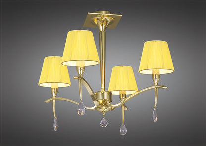 Mantra Siena 55cm Semi Flush Round 4 Light E14, Polished Brass with Amber Cream Shades and Clear Crystal