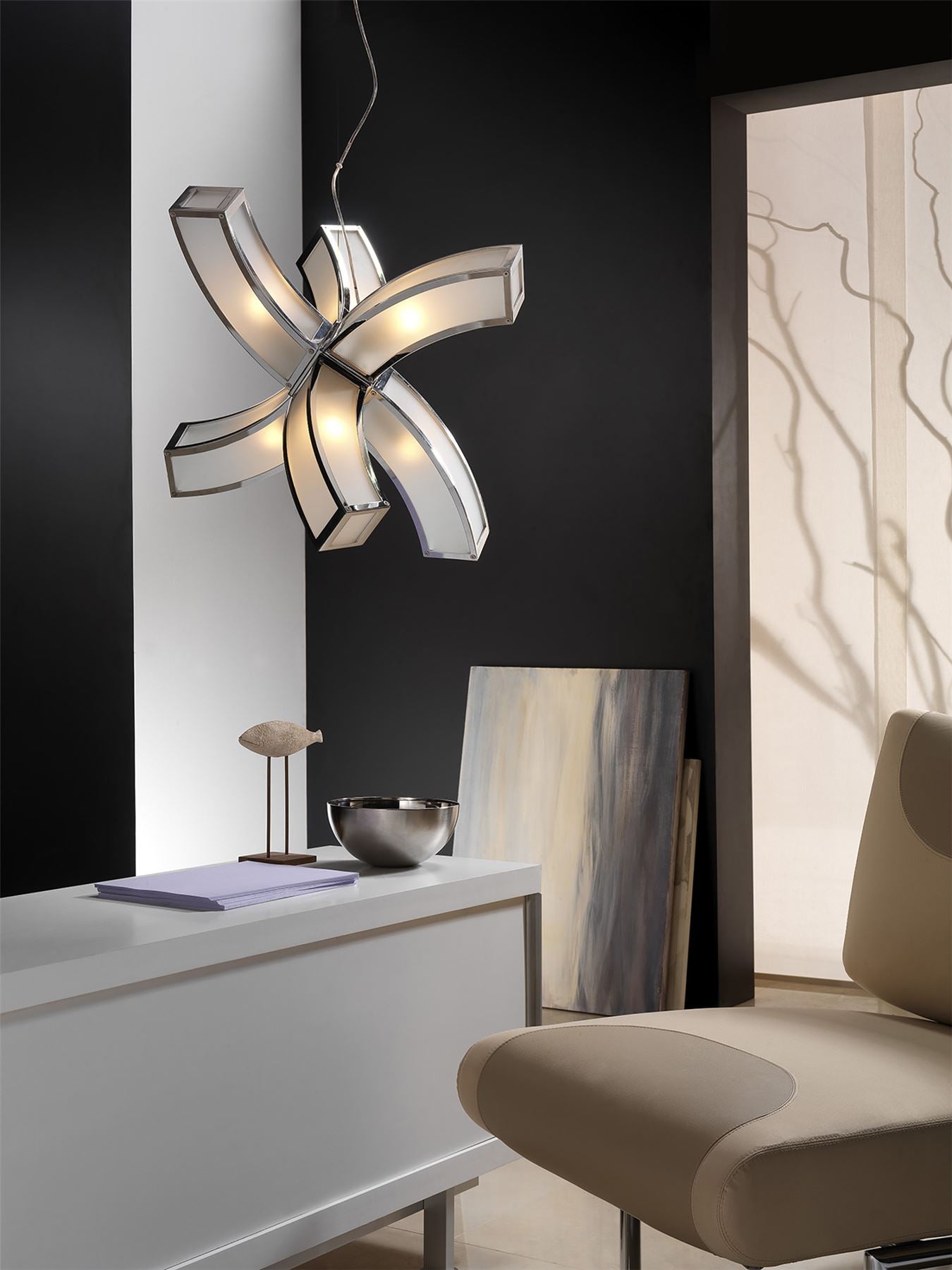 Mantra M0398 Duna E27 Pendant 6 arms 6 Light E27, Polished Chrome/White Acrylic