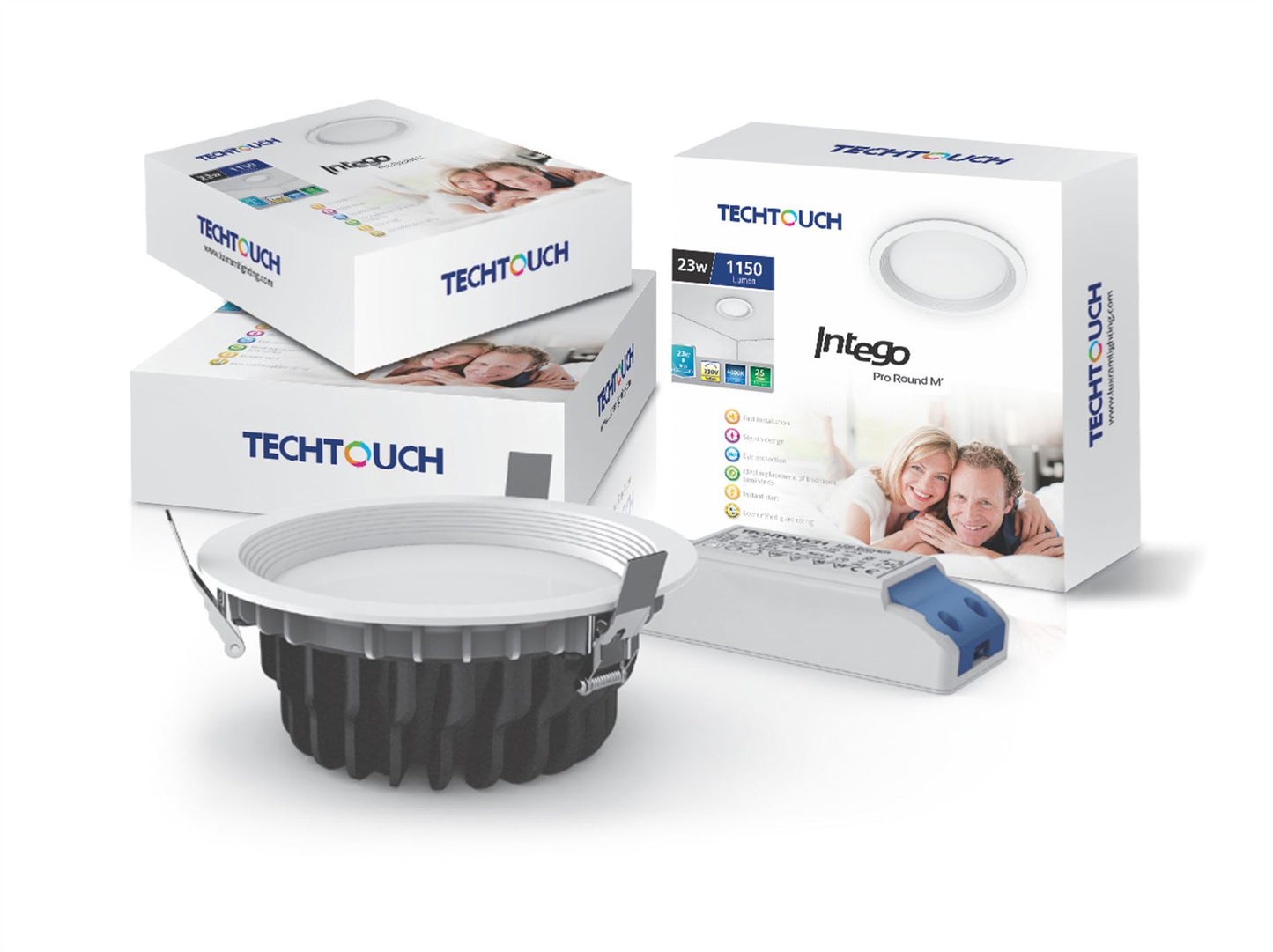Techtouch Intego Pro Round Medium 23W White 1300lm, Cut Out: 175mm, 3yrs Warranty Recessed