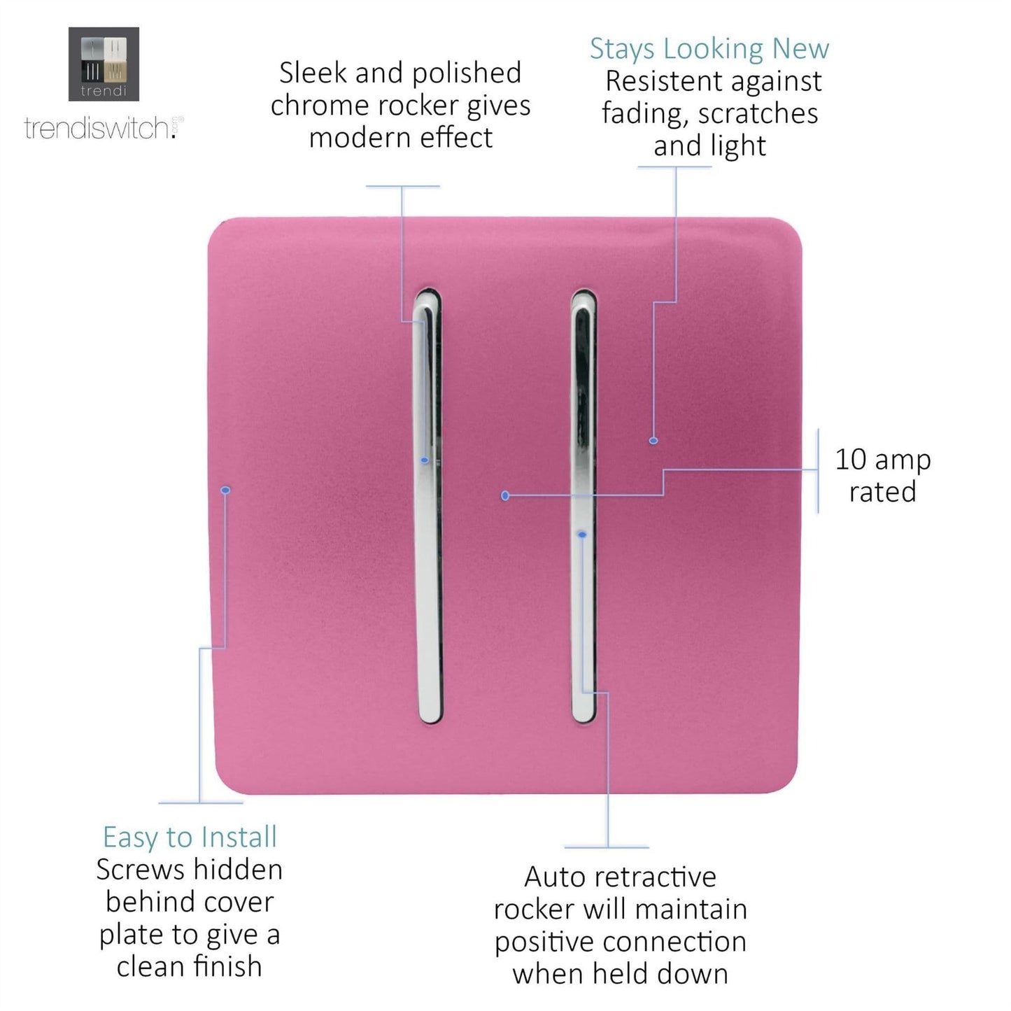 Trendi 2 Gang Artistic Modern Glossy Tactile Home Automation Switch Pink