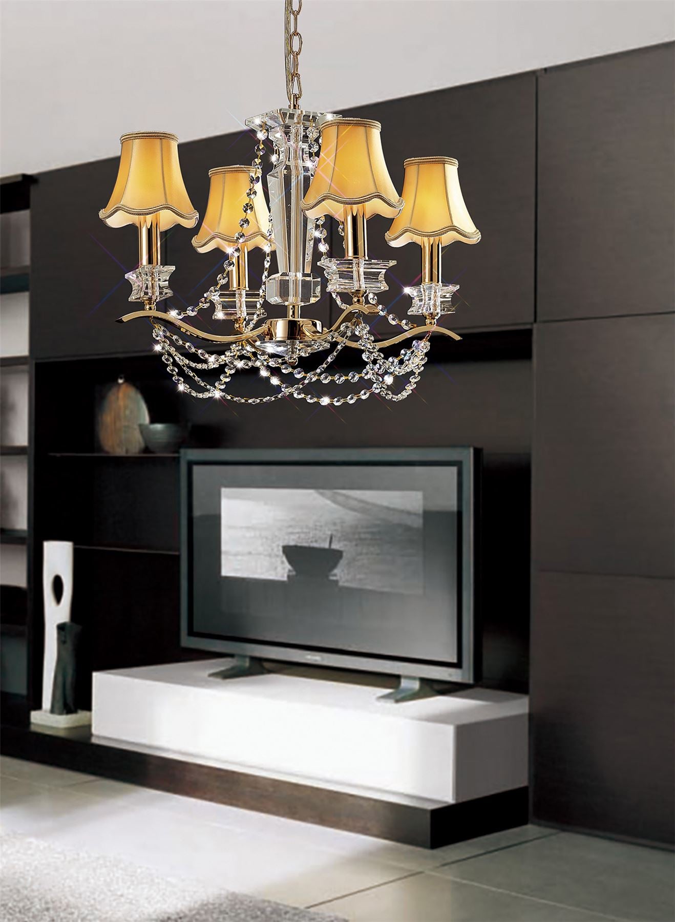 Diyas Nydia 55cm  4 Light E14 French Gold/Crystal Ceiling Pendant Light Fitting