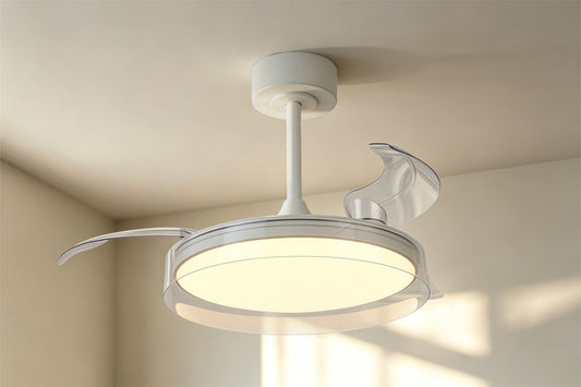 Glass Fan 44cm 36W LED Dimmable Ceiling Light With Built-In 25W DC Fan, 3000-5000K Remote Control, 5710lm, White/Clear, 5yrs Warranty