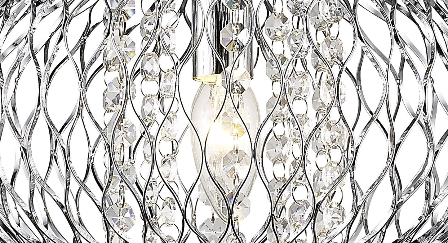 Diyas Chelsie 28cm Medium  1 Light E14 Polished Chrome/Clear Beaded Glass Ceiling Pendant Light Fitting