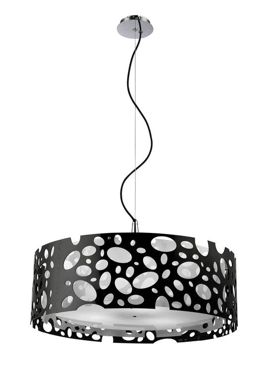 Mantra Lupin 60cm Pendant 4 Light E27, Gloss Black/White Acrylic/Polished Chrome, CFL Lamps INCLUDED
