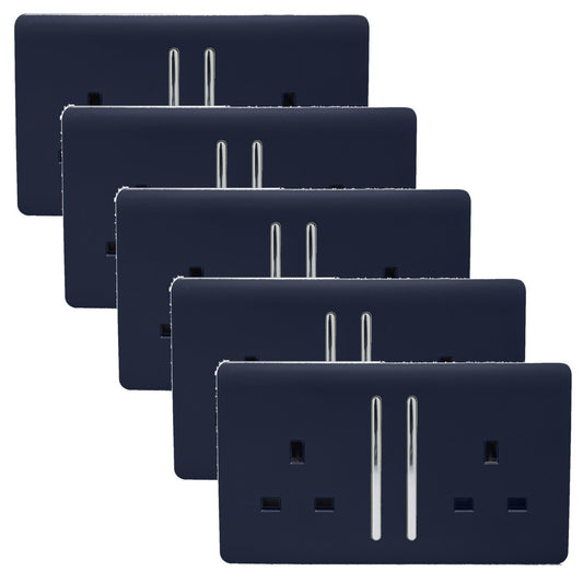 Trendi 2 Gang Artistic Modern Glossy 13 Amp Switched Tactile Plug Socket Navy (5 Pack)