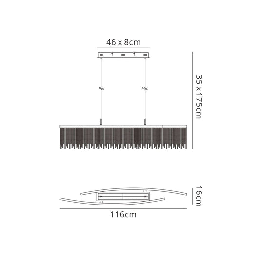 Mantra Fusion Fusion M6251 Cinna Linear Pendant 42W LED, 3000K, 4200lm, Polished Chrome/ Crystal Chain, 3yrs Warranty