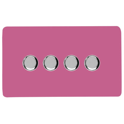 Trendi 4 Gang 2 Way 240V 100w LED Dimmer Screwless Raised Front Plate Plastic Artistic Modern Glossy 10 Amp Chrome Single Electrical Wall Light Switch in Candy Pink - ART-4LDMPK