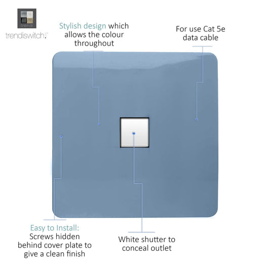 Trendi Artistic Modern Glossy Tactile RJ45 Cat 5e Ethernet Socket Sky