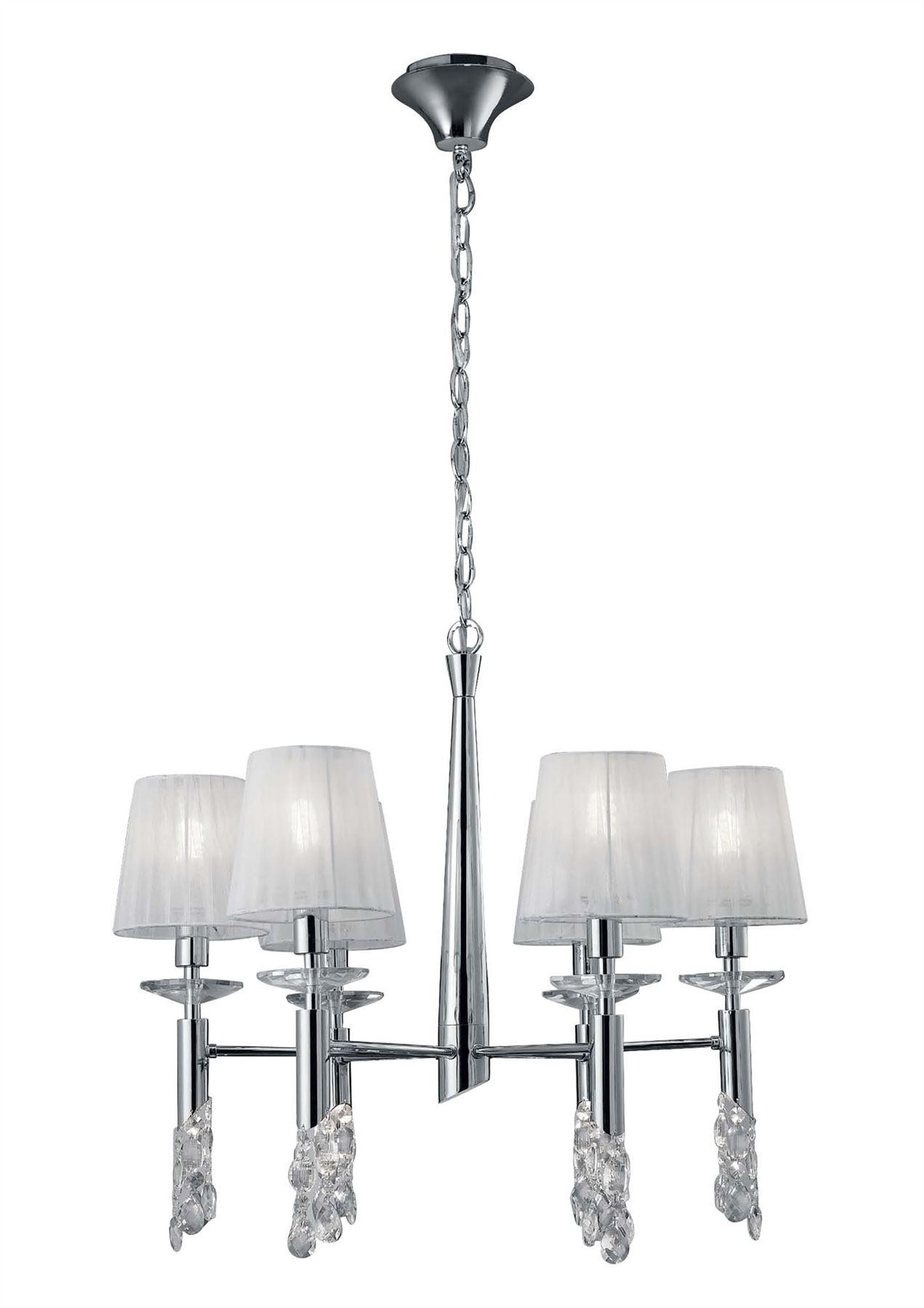 Mantra M3851 Tiffany Pendant 6+6 Light E14+G9, Polished Chrome with White Shades & Clear Crystal