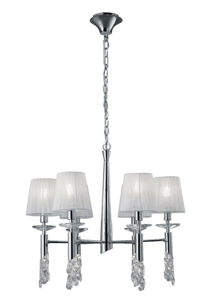 Mantra M3851 Tiffany Pendant 6+6 Light E14+G9, Polished Chrome with White Shades & Clear Crystal