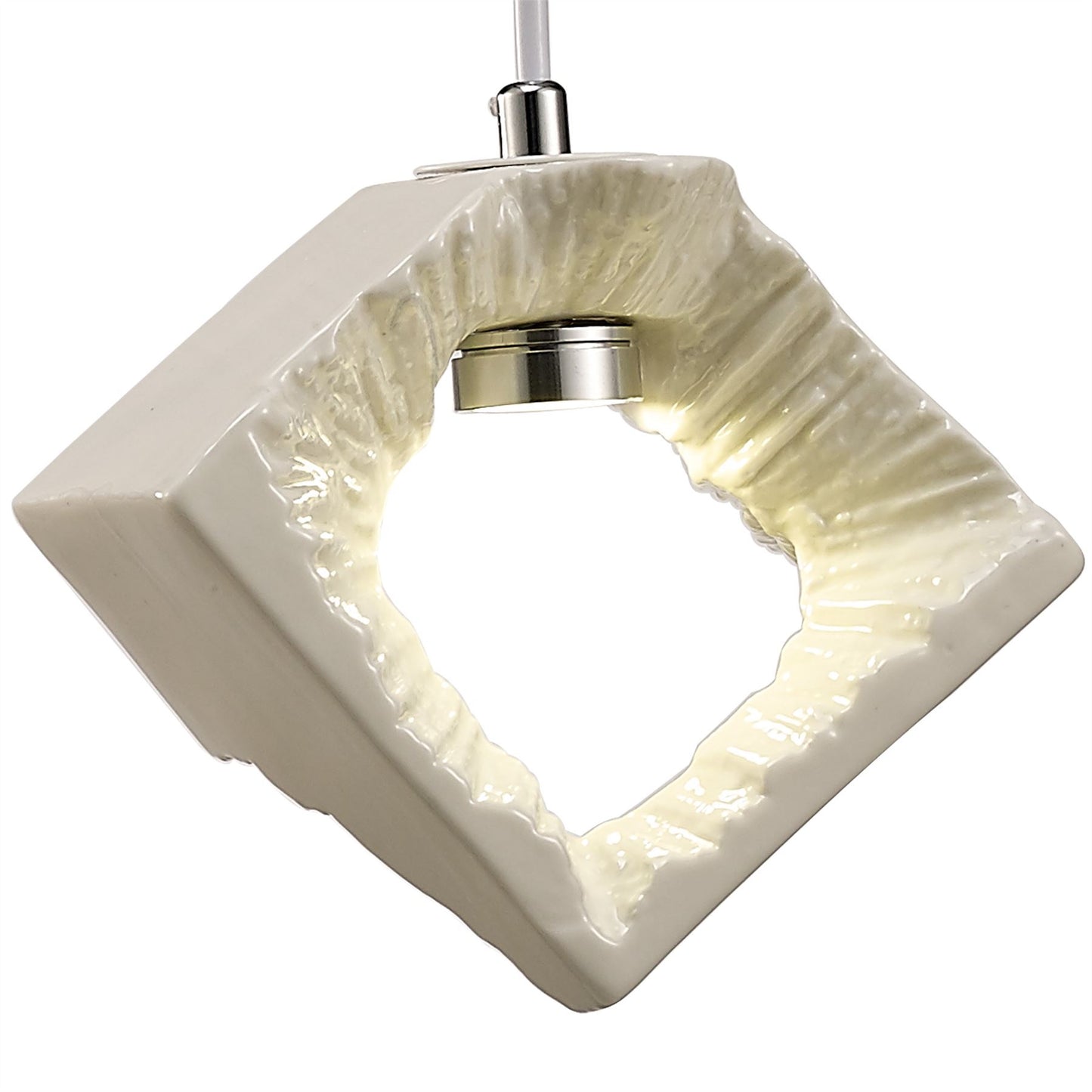 Diyas Salvio 16.5cm Ceramic Square Sculpture  1 x 3W LED 4200K Chrome/White, 3yrs Warranty Ceiling Pendant Light Fitting