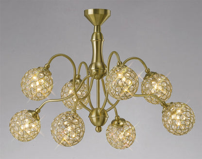 Diyas Apollo  8 Light G9 Satin Brass/Crystal Ceiling Pendant Light Fitting