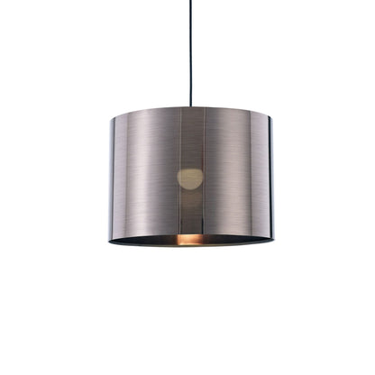 Deco Dako Black Pendant 1 Light E27 with 350 x 250mm Metallic Gun Metal Finish Cylinder Shade, c/w Ceiling Bracket