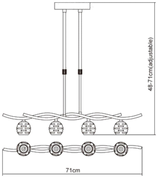 Mantra Dali Telescopic Linear Pendant Line 4 Light G9, Polished Brass