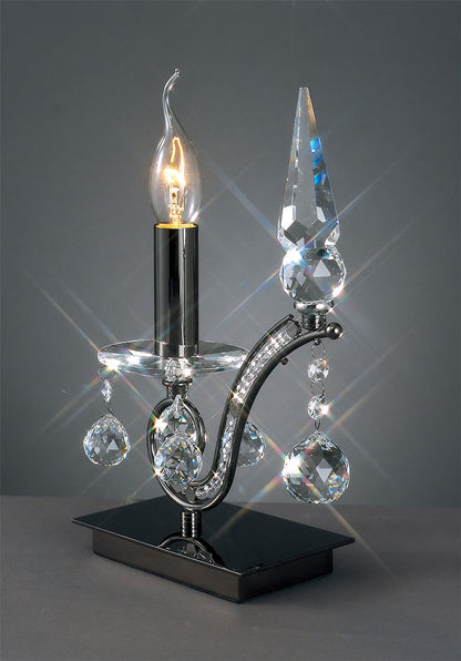 Diyas Tara Crystal Table Lamp 1 Light E14 Black Chrome, NOT LED/CFL Compatible