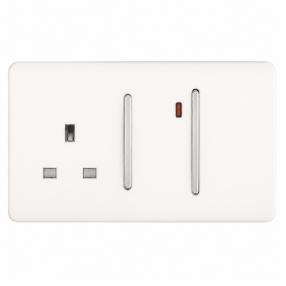 Trendi 45 A Cooker Switch Inc Plug Socket & Neon Insert in Matt White - ART-WHS213MWH