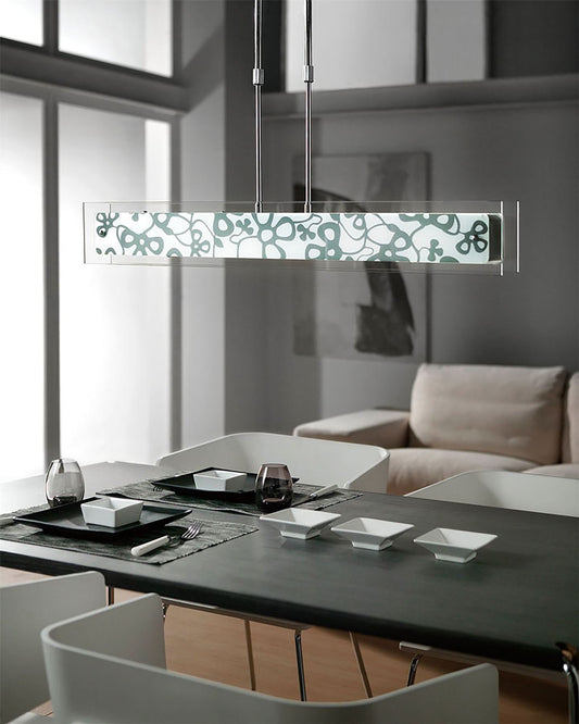 Mantra Euphoria Linear Pendant 2 Light T5, Polished Chrome, Opal White Glass, NOT LED, CFL Compatible