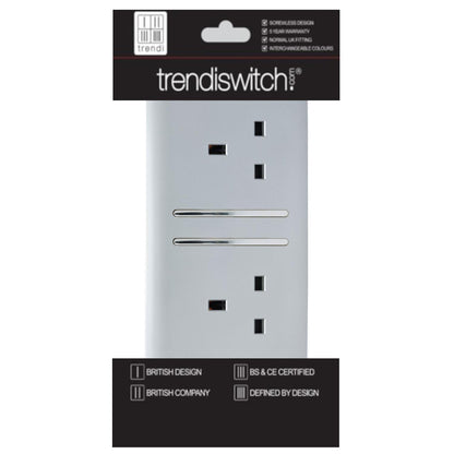 Trendi 2 Gang Artistic Modern Glossy 13 Amp Switched Plug Socket Silver (7 Pack)