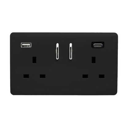 Trendi Switch 2 Gang Type A & C USB 3100mA Modern Designer Plug Socket in Piano Black
