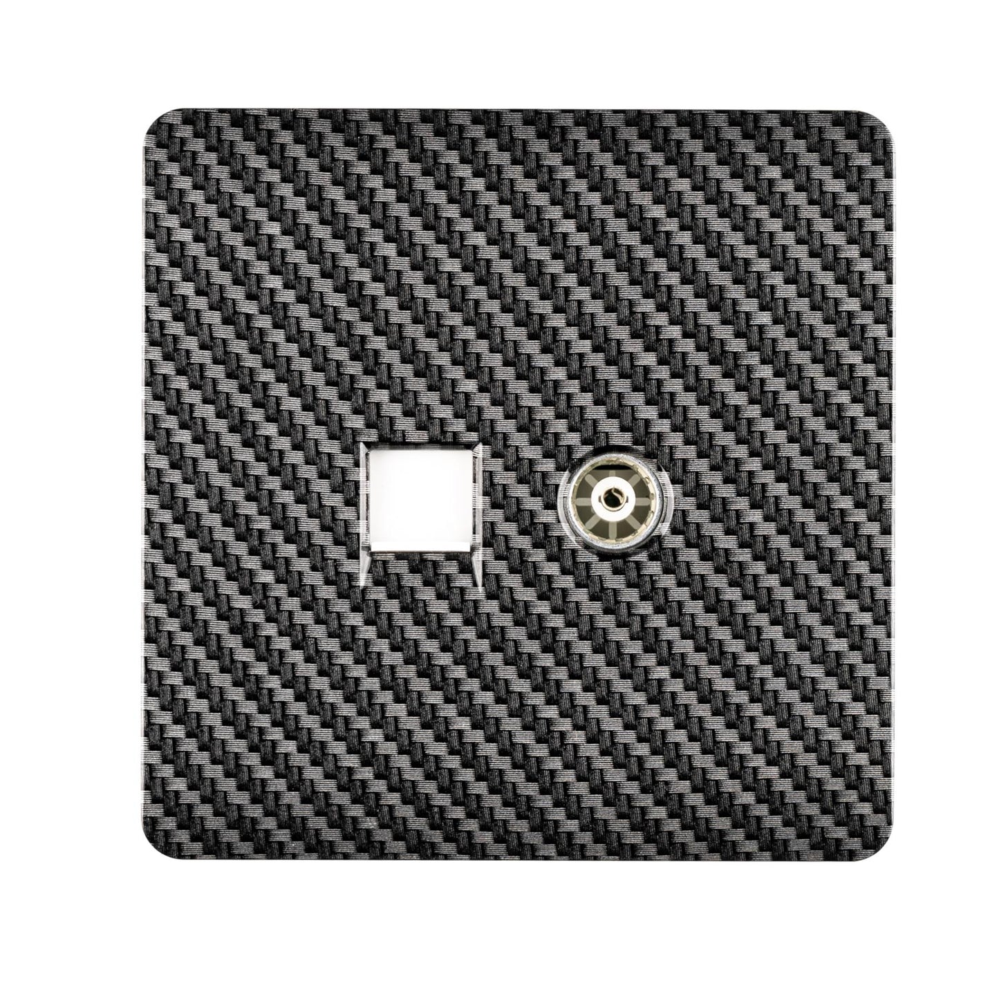 Trendi Switch 2 Gang TV Co-Axial & RJ45 Cat 5e Modern Designer PC Ethernet Sockets in Carbon Fibre