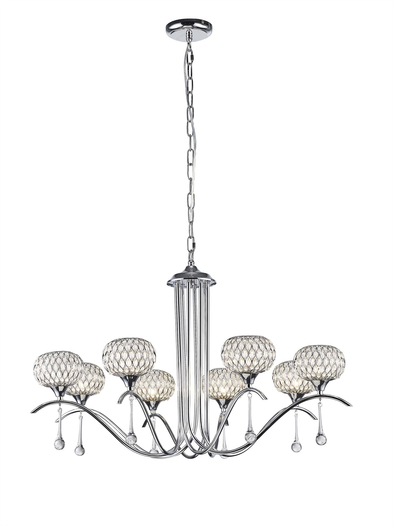 Diyas Chelsie 78cm  8 Light G9 Polished Chrome/Clear Beaded Glass Ceiling Pendant Light Fitting